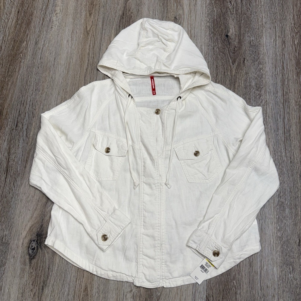 Union Bay Hoodie Shirt Jacket Womens/Jrs M Paper White Linen Blend Beachcore NWT